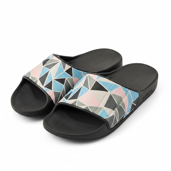 OOFOS Shoes - Oofos OOahh Sport Flex Recovery Slides Pink Blue Geometric Adjustable Sandals W9